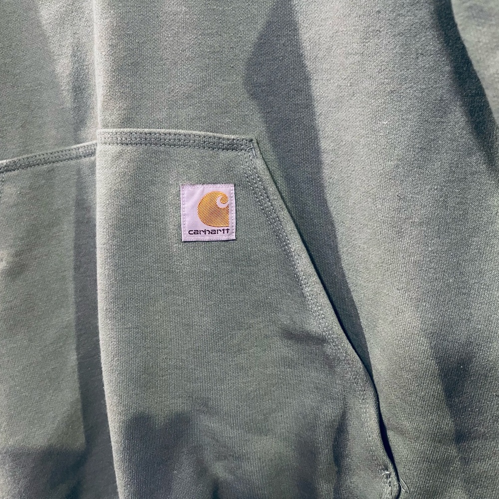 Carhartt Hooded Sweatshirt | Green /w Orange Logo | Durable Workwear - Picture 4 of 7